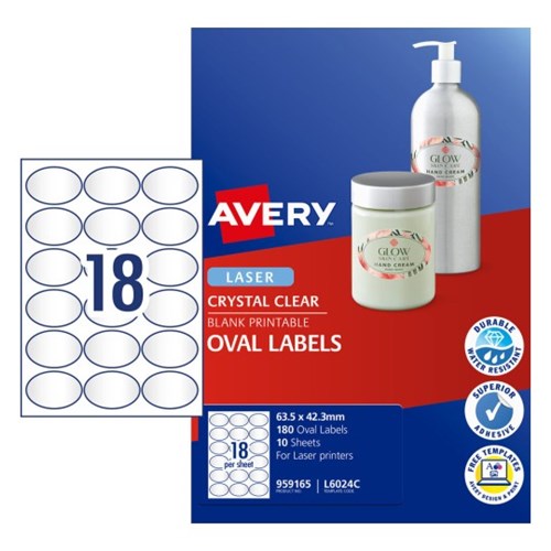 Avery Oval Laser Ijet Labels 18 Sht 63.5x42.3mm Diam Clear Pack of 10
